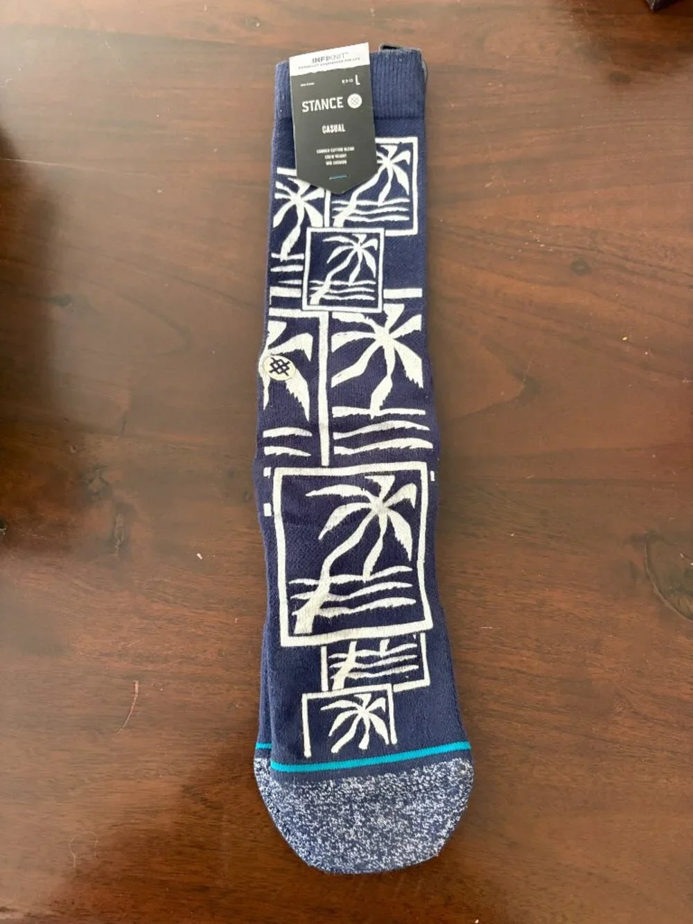 NWT Stance socks Men's L shoe size 9-13 Navy blue with tropical print.